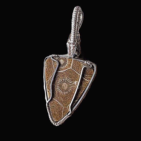 Handcrafted Fossil Stone Wire Wrapped Pendant - Picture 3 of 3